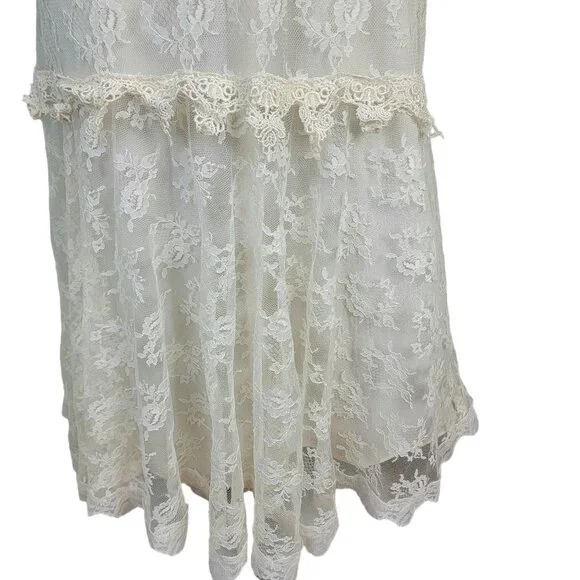 Vintage 80s Lace Midi Dress Women 12 Cream 20s Style Formal Wedding Retro Summer - Picture 13 of 13